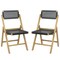 Set Of 2 Folding Chairs Indonesia Teak Wood Dining Chairs With Woven Rope Seat And Back